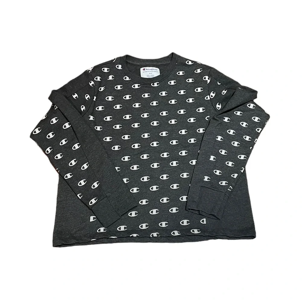Champion pullover long sleeve insignia athleisure charcoal sweatshirt medium - Picture 10 of 10